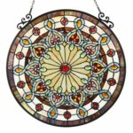 Stunning Colorful 23.5″ Diameter Round Window Panel Victorian Stained Glass