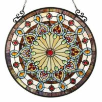 Stunning Colorful 23.5″ Diameter Round Window Panel Victorian Stained Glass