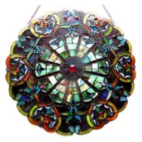 Round Tiffany Style Stained Glass Victorian Window Panel 23″