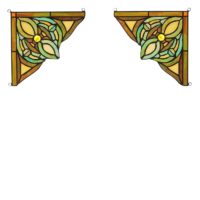 Pair of Victorian Tiffany Style Stained Glass Corner Window Panels 8″ Handcrafted