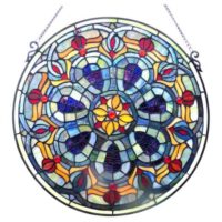 Tiffany Style Round Victorian Stained Glass Window Panel