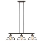 New Ceiling Hanging Island Light Industrial Fixture 3 Bulbs Rubbed Bronze 37″ Wide