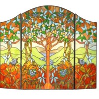 Tiffany Style Stained Glass Fireplace Screen In The Park Tree Of Hope & Life