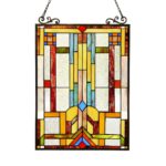 Stained Glass Tiffany Style Window Panel Mission Arts & Crafts 17.5″ x 25″