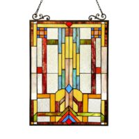 Stained Glass Tiffany Style Window Panel Mission Arts & Crafts 17.5″ x 25″