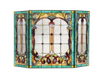 Stained Glass Folding 3 Section Fireplace Screen Tiffany Style Victorian Design