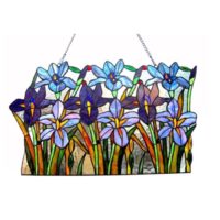 Handcrafted Colorful Iris Floral Design Tiffany Style Stained Glass Window Panel