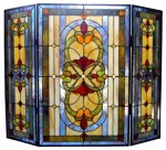 New 3 Panel Tiffany Style Stained Cut Glass Mission Arts & Crafts Design Fireplace Screen