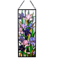 Handcrafted Iris Floral Tiffany Style Stained Glass Window Panel 11.5″ X 31.5″