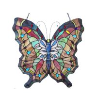 Vintage Butterfly Design Stained Glass Window Panel 22″ Tall x 22″ Wide