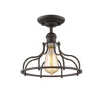 New Industrial Ceiling Semi Flush Light Fixture Cage 1 Bulb Rubbed Bronze 10″ Wide