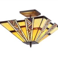 14″ Mission Design Tiffany Style Stained Glass Semi Flush Ceiling Light Lamp