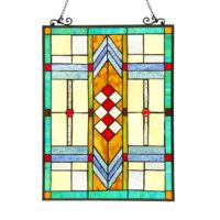 Hand-crafted Tiffany Style Mission Arts & Crafts Design Stained Cut Glass Window Panel