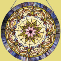 Hand-crafted Victorian Design Stained Cut Glass Round Window Panel