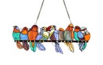 Tiffany Style Stained Glass Window Panel Gathering Birds Group On A Wire Design