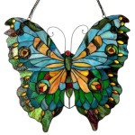 Tiffany Style Colorful Butterfly Design Stained Glass Window Panel 21″ T x 20″ W