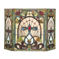 New Tiffany Style Stained Glass 3 Piece Mission Victorian Design Fireplace Screen