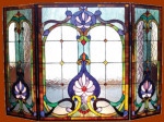 New Mission Tiffany Style Stained Glass Arts & Crafts Three Piece Fireplace Screen