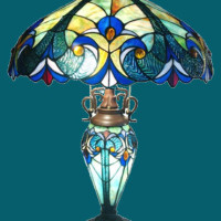 New Table Lamp Lighted Base Night Light Victorian Tiffany Style Stained Cut Glass