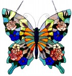 Colorful Butterfly Tiffany Style Stained Cut Glass Window Panel 23″ W x 24″ L