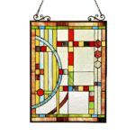 Stained Cut Glass Tiffany Style Window Panel Contemporary Design 17.5″ x 25″
