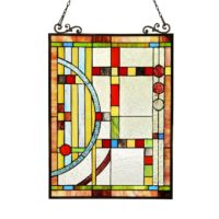 Stained Cut Glass Tiffany Style Window Panel Contemporary Design 17.5″ x 25″