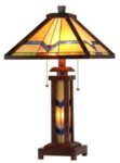 Mission Arts & Crafts Design Tiffany Style Stained Glass Wood Frame Table Lamp