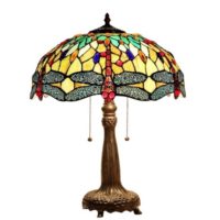 NEW 21″ Tiffany Style Table Lamp Dragonfly Stained Glass 16″ Shade