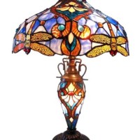 New Victorian Dragonfly Stained Glass Tiffany Style Table Lamp with a Lighted Base