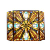 Mission Arts & Crafts Style Stained Glass Three Piece Fireplace Screen 27″ x 38″