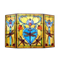 Tiffany Style Stained Glass 3 Section Dragonfly Design Fireplace Screen 44 x 28