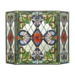 New 3 Piece Tiffany Style Stained Glass Victorian Design Fireplace Screen with Heart & Diamond Design