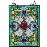 New Victorian Fleur Di Leis Heart Design Stained Cut Glass Tiffany Style Window Panel