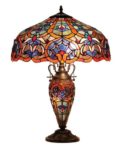 Victorian Tiffany Style Table Lamp Stained Glass Lighted Base 18″ Shade 25″ Tall