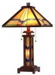 New Mission Arts & Crafts Tiffany Style Stained Glass Table Lamp with Wood & Glass Base