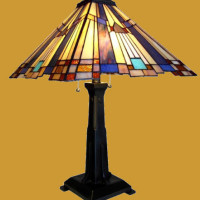 New Arts & Crafts Mission Hand-Crafted Stained Glass Table Desk Lamp