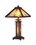 New Arts & Crafts Tiffany Style Stained Glass Wood Table Lamp With Night Light