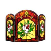 Floral Tiffany Style Stained Glass Fireplace Screen 28.5″ x 42″