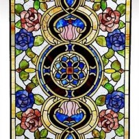 New Floral & Medallion Design Tiffany Style Stained Glass Window Panel