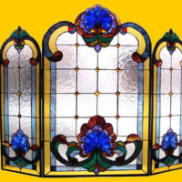 New Tiffany Style Cut Stained Glass Colorful Victorian Design Fireplace Screen with Shell Design