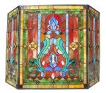 New Mission Arts & Crafts Stained Glass Tiffany Style Fireplace Screen with Shield Design