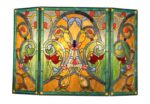 Victorian Design Stained Glass 3 Section Fireplace Screen 28″ T X 44″ W