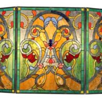 Victorian Design Stained Glass 3 Section Fireplace Screen 28″ T X 44″ W