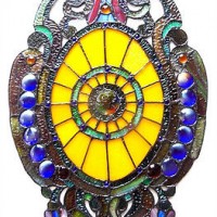 New Colorful Yellow & Blue Tiffany Style Stained Cut Glass Oval Window Panel