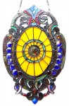 New Colorful Yellow & Blue Tiffany Style Stained Cut Glass Oval Window Panel